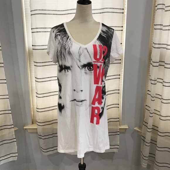 U2 War 2010 Tour Women Size XL Cotton Tunic Short Sleeve Top V Neck Collectible - Picture 1 of 7